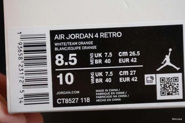 Rep TBK Air Jordan 4 OrangeCT8527-118 Team 0719